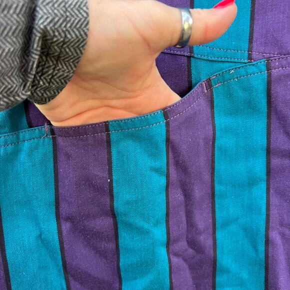 VTG 90s Marithe Girbaud Teal Purple Stripe Funky Pockets L/S Button Up Shirt M - Picture 3 of 8